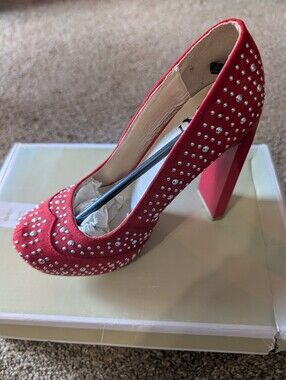 Women's Red Crystal-Embellished High Heel Pumps Size 9